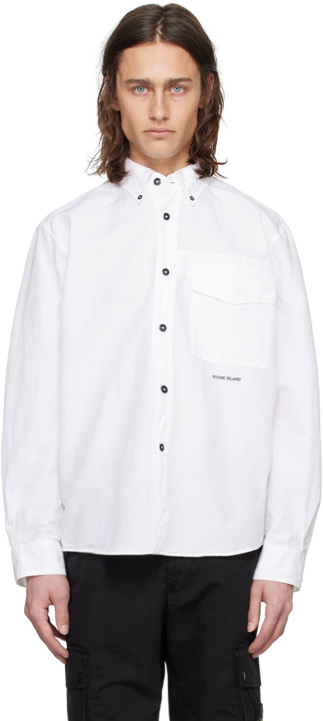 Ing Stone Island White Spread Collar Shirt Fehér | 801511701