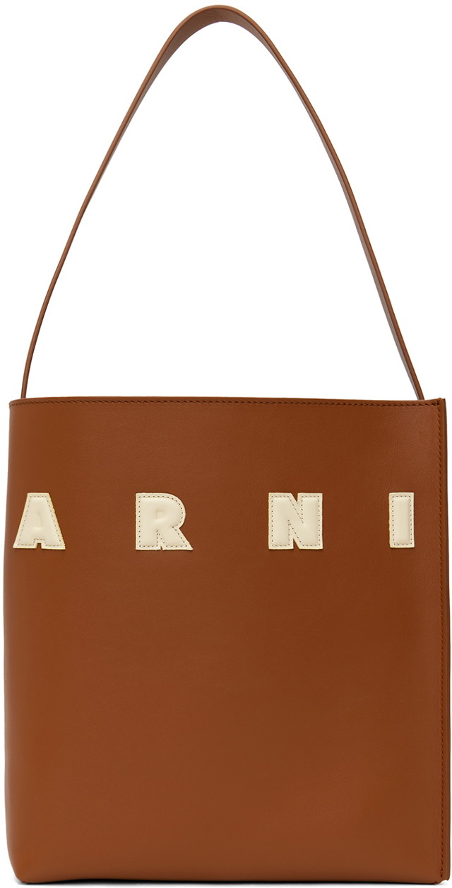 Vászontáskák Marni Small Leather Museo Patches Tote Barna | SHMP0111U0 P6483