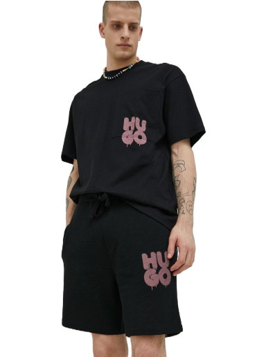 Rövidnadrág BOSS Graffiti-Style Stacked Stacked Logo Cotton Terry Shorts Fekete | 50487543