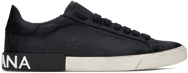 Sneakerek és cipők Dolce & Gabbana Black Portofino Vintage Sneakers Fekete | CS2203AO483