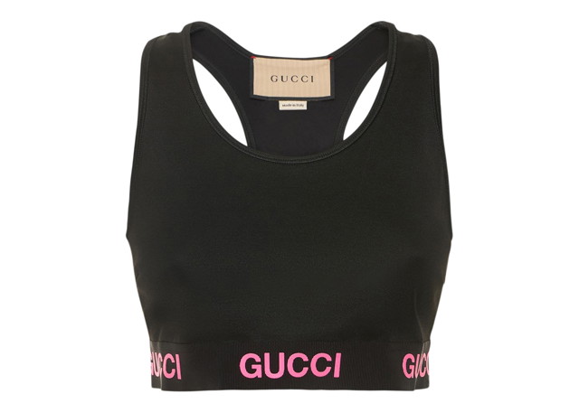 Crop topok Gucci Logo Jacquard Crop Top Black Pink Fekete | 693086 XJDS5 1037