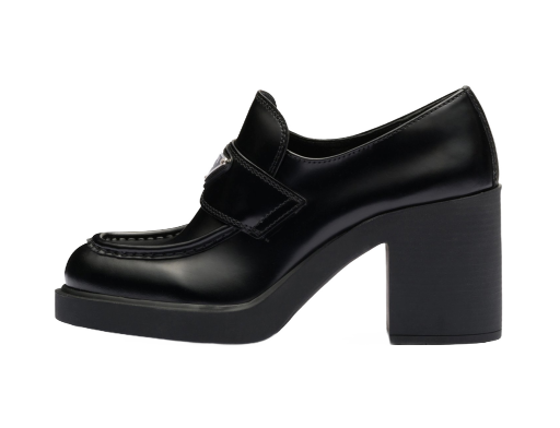 Sneakerek és cipők Prada Chocolate High-Heeled Brushed Leather 85mm Loafers Fekete | 1D246M_055_F0002_F_085