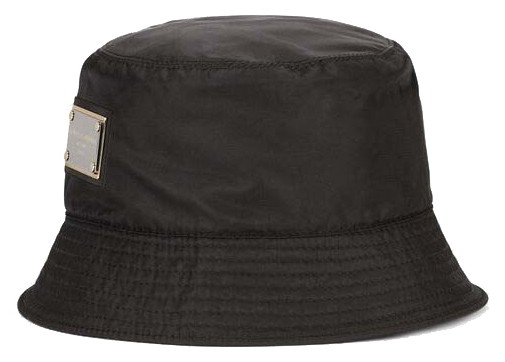 Nylon Branded Plate Bucket Hat Black