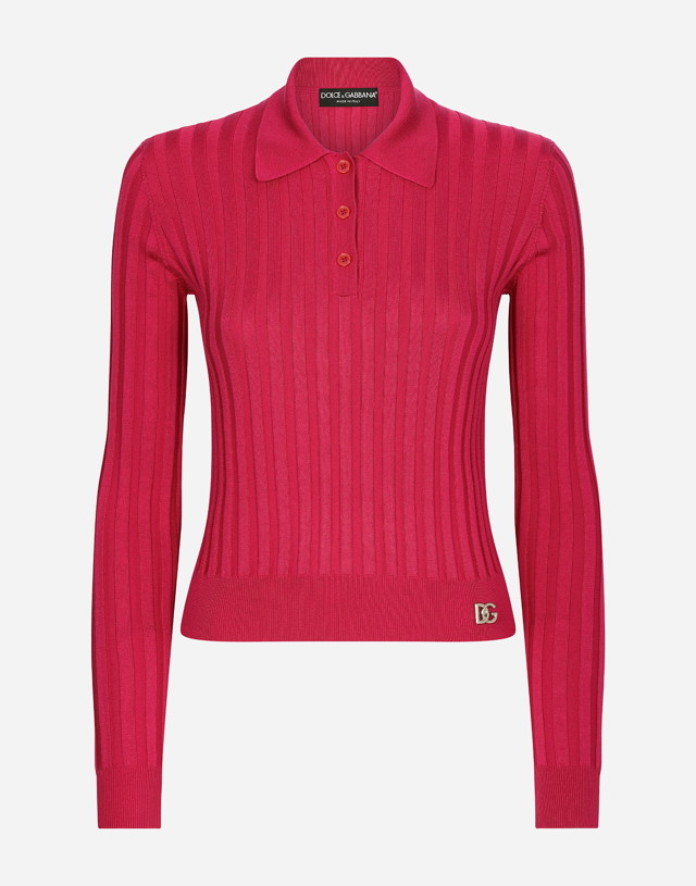 Pólóingek Dolce & Gabbana Cropped Polo Shirt In Ribbed Silk Rózsaszín | FXL40TJBSE9F4079