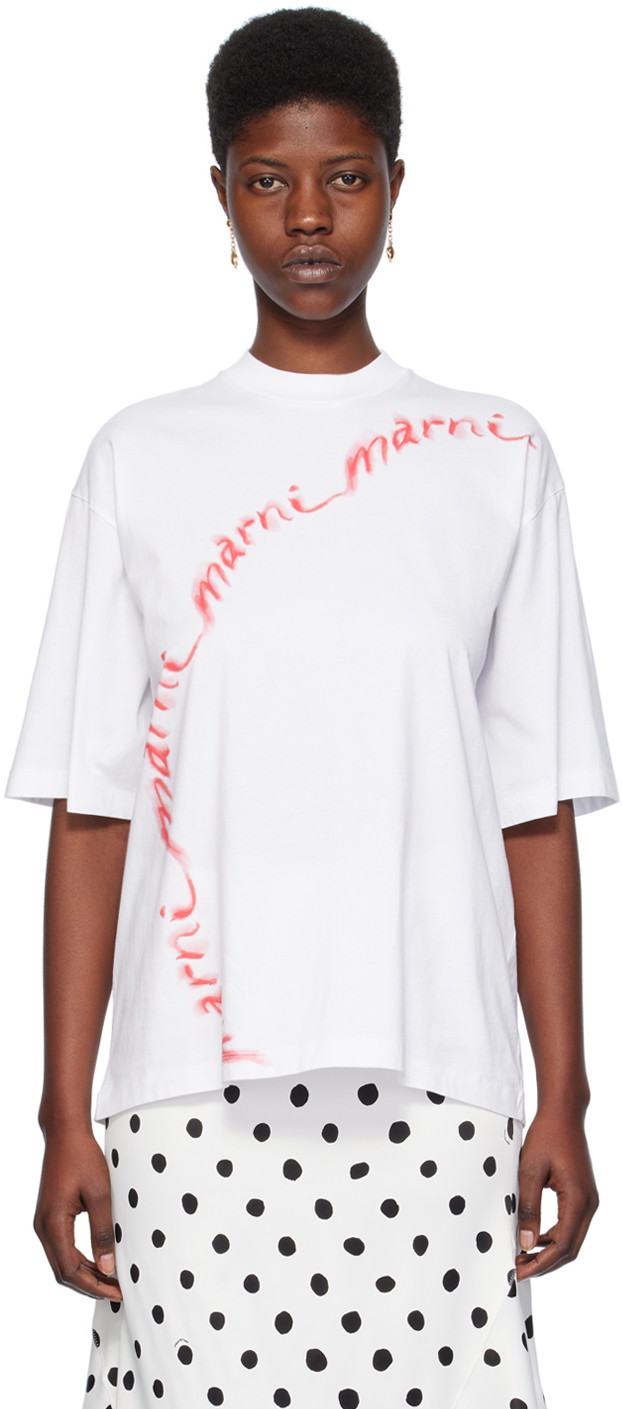 Póló Marni Printed T-Shirt Fehér | THJE0263P7 USCW29