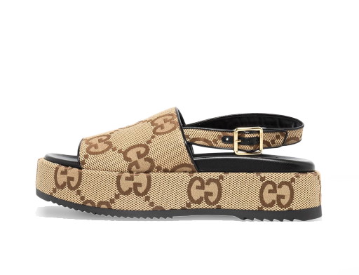 Sneakerek és cipők Gucci Angelina Supreme Platform 30mm Sandal Camel Canvas Bézs | 695078 UK0D0