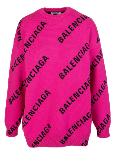 Pulóver Balenciaga Oversized Intarsia All Over Logo Crewneck Rózsaszín | 657528T32001401