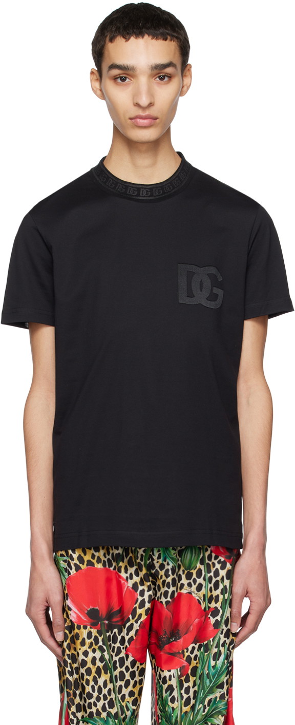 Póló Dolce & Gabbana Black Jacquard Crewneck T-Shirt Fekete | G8PJ4ZHU7MA, 0