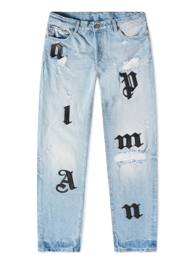 Farmer Palm Angels Light Wash Logo Jeans Kék | PMYA033S23DEN0194010