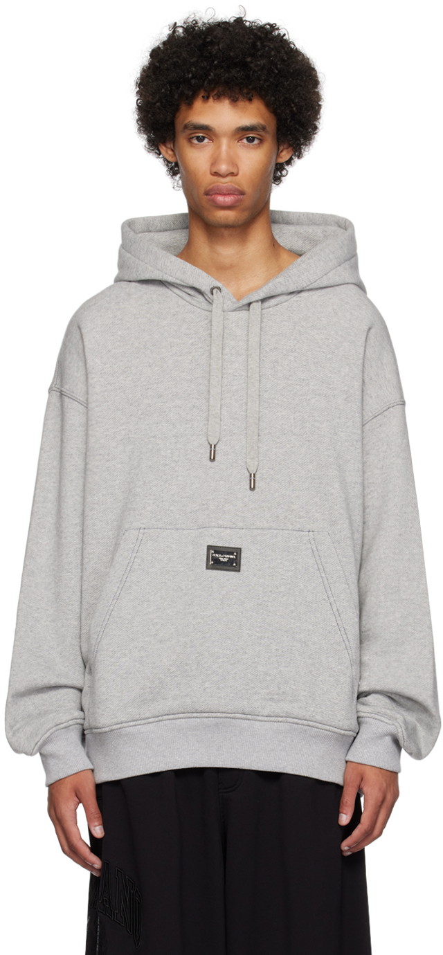 Sweatshirt Dolce & Gabbana Gray Plaque Hoodie Szürke | G9ZX9THU7NR