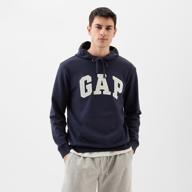 French Terry Pullover Logo Hoodie Tapestry Navy