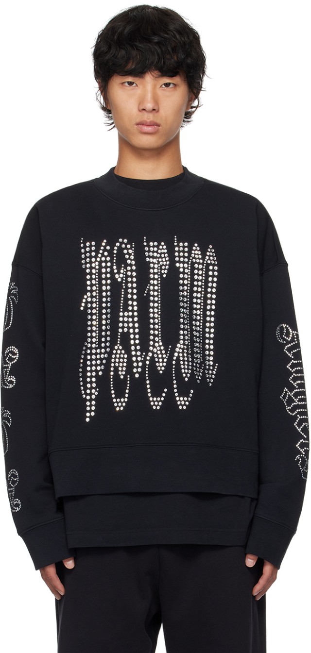 Sweatshirt Palm Angels Black Gothic Logo Studded Sweatshirt Fekete | PMBA026F24FLE0031072