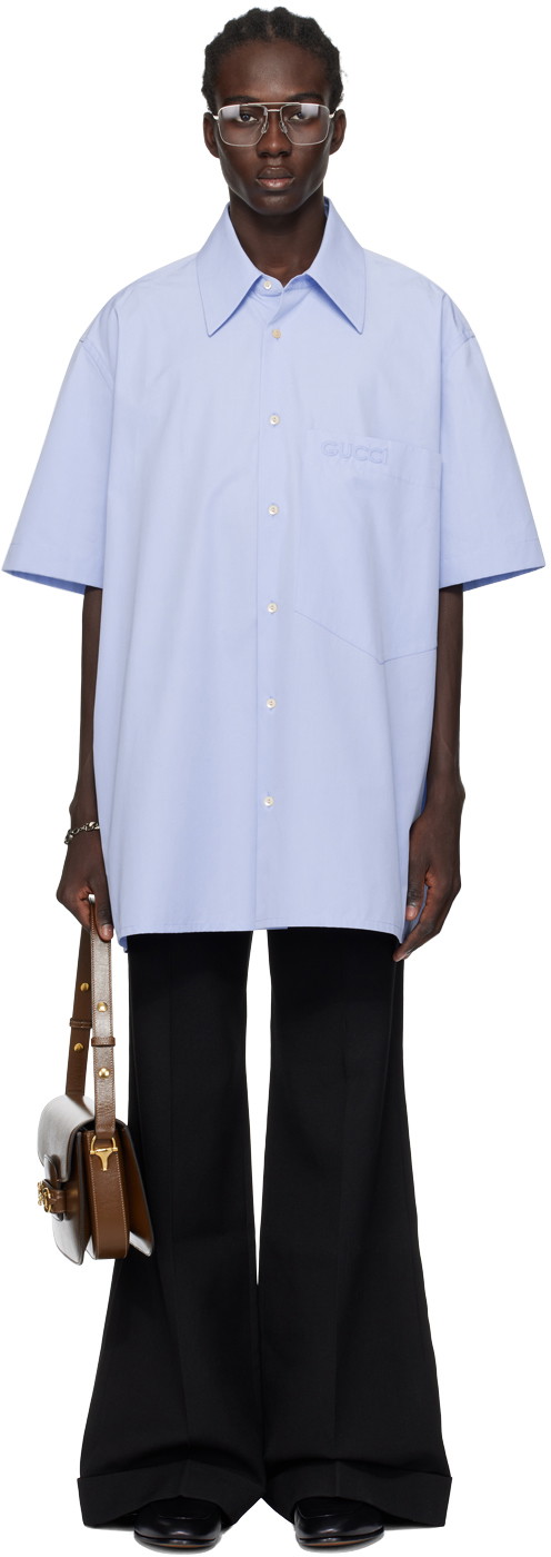 Ing Gucci Embroidered Shirt Kék | 769558 ZAJP1