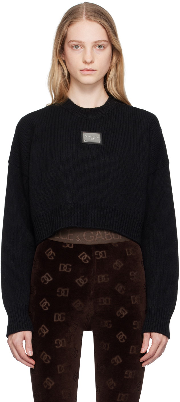 Pulóver Dolce & Gabbana Black Plaque Sweater Fekete | FXL67T JFMU0