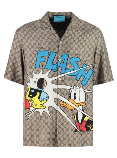 Ing Gucci Disney Donald Duck x Monogram Silk Shirt Bézs | 646446ZAGCN2165