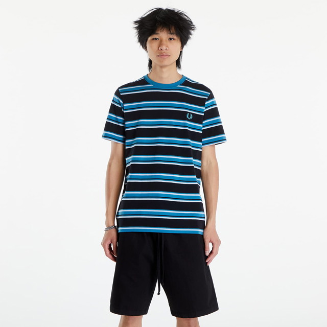 Póló Fred Perry Stripe T-Shirt Black/ Light Smoke/ Ocean Kék | M6557 V18