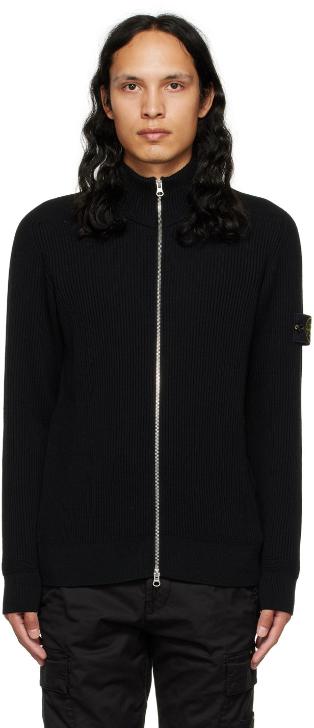 Pulóver Stone Island Black Zip Sweater Fekete | 7715519C2