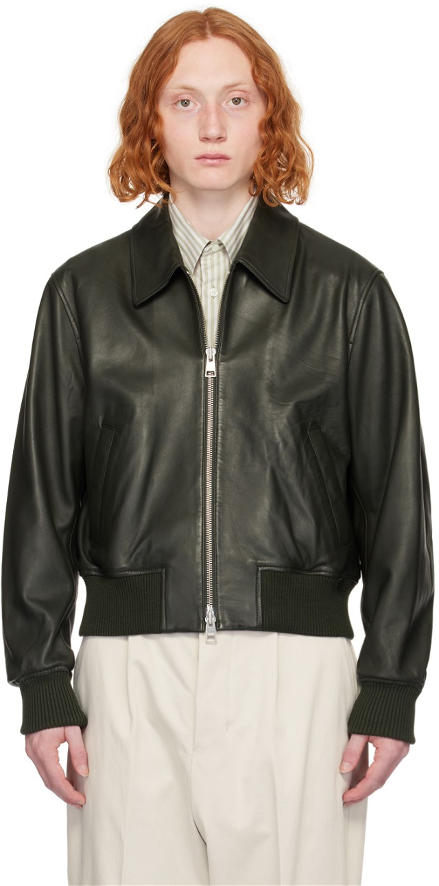 Dzsekik AMI Paris Zipped Leather Jacket Zöld | UJK028.LH0029