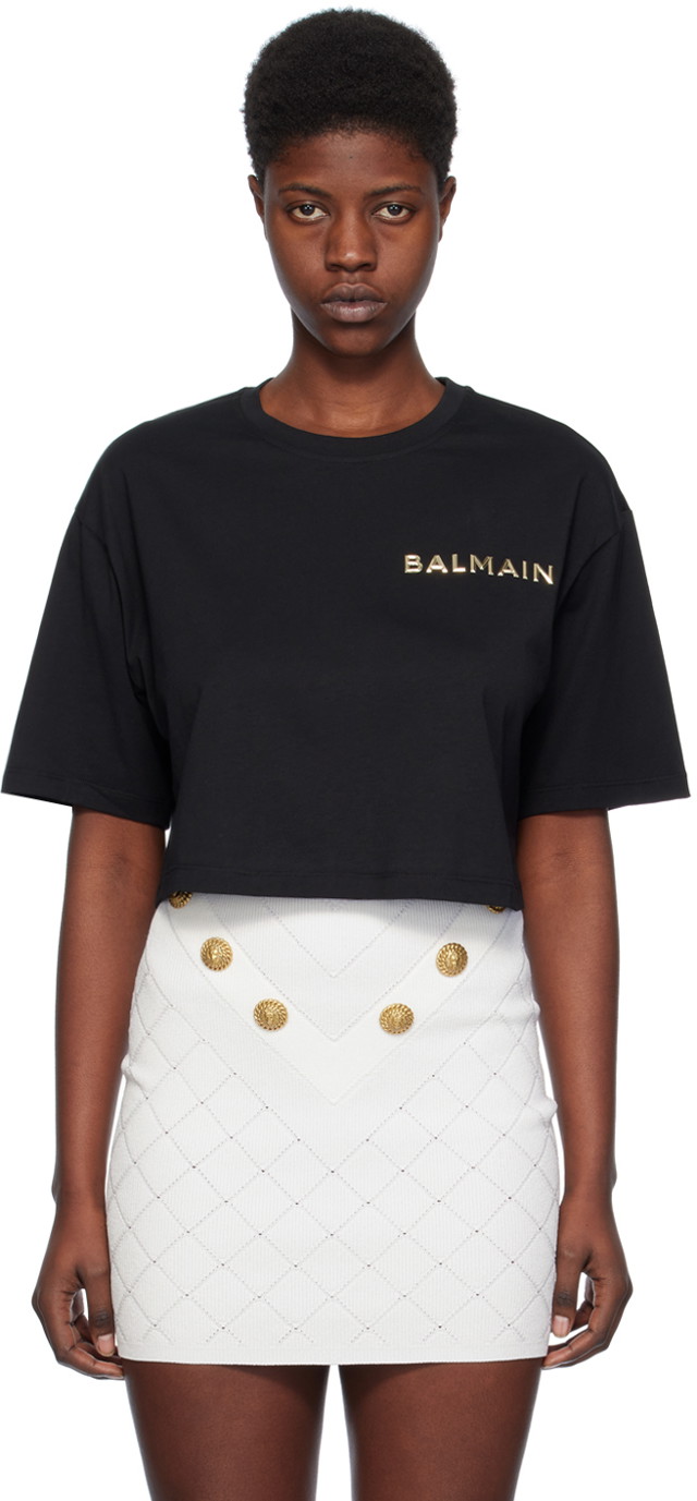 Póló Balmain Cropped T-Shirt Fekete | CF1EE020BC61