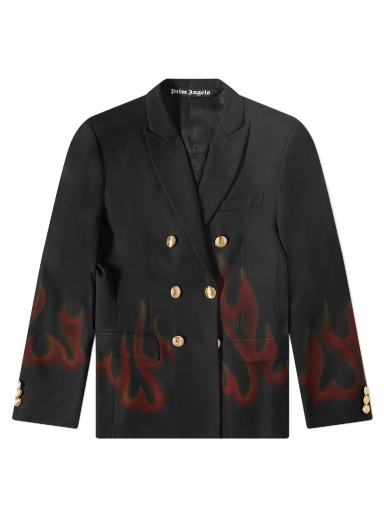 Dzsekik Palm Angels Men's Burning Double Breasted Blazer Navy/Red Fekete | PMEN023F22FAB0021025