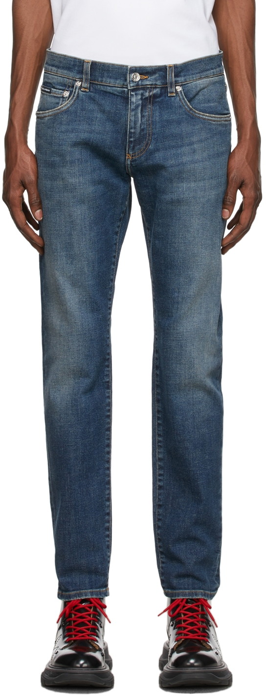 Farmer Dolce & Gabbana Grey Stretch Slim-Fit Jeans Kék | GY07CD G8CR7
