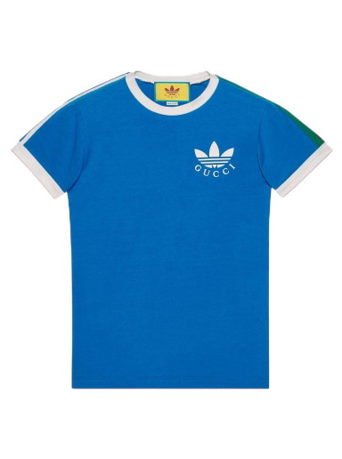 Póló Gucci adidas x Trefoil Print T-shirt Kék | 691637 XJEKL 4744