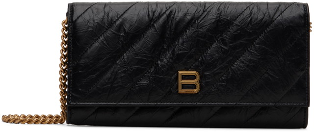 Pénztárca Balenciaga Black Crush Wallet On Chain Quilted Bag Fekete | 781723 210J1