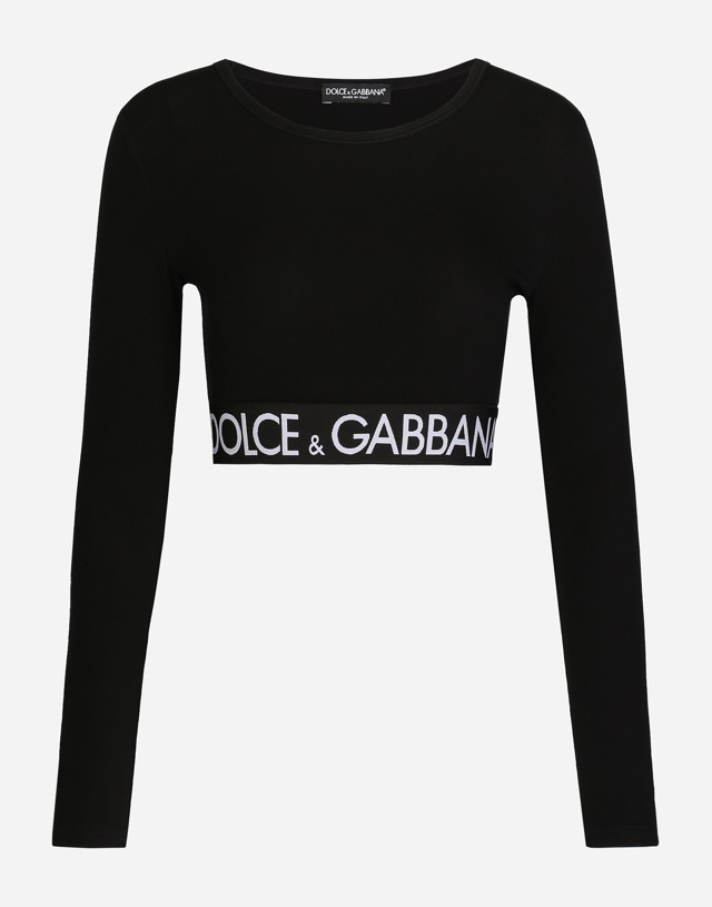 Crop topok Dolce & Gabbana T-shirt M/lunga Giro Fekete | F8N51TFUGFJN0000