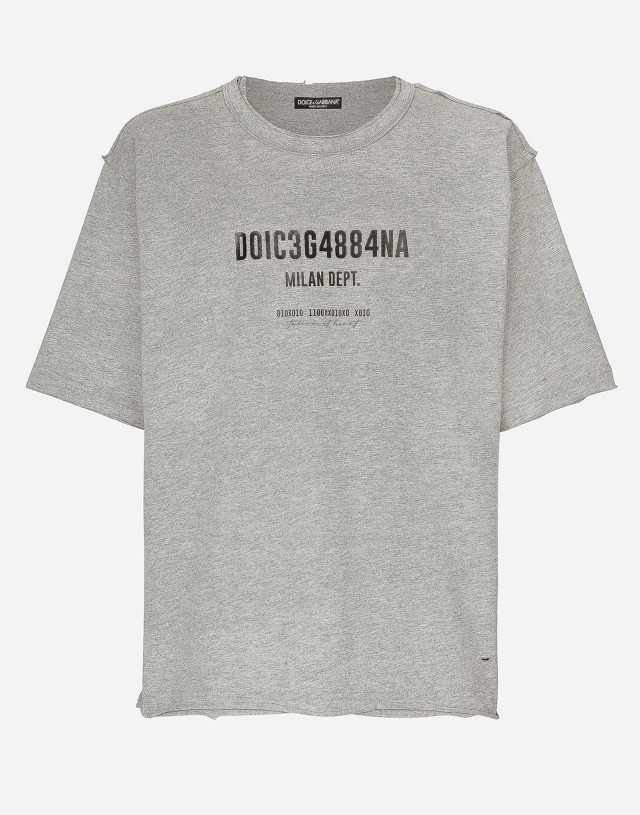 Póló Dolce & Gabbana Cotton Interlock T-shirt With Logo Print Szürke | G8RF4TG7K0CS8290