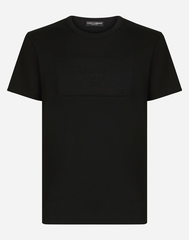 Póló Dolce & Gabbana Cotton T-shirt With Embossed Logo Fekete | G8KBAZG7C7UN0000