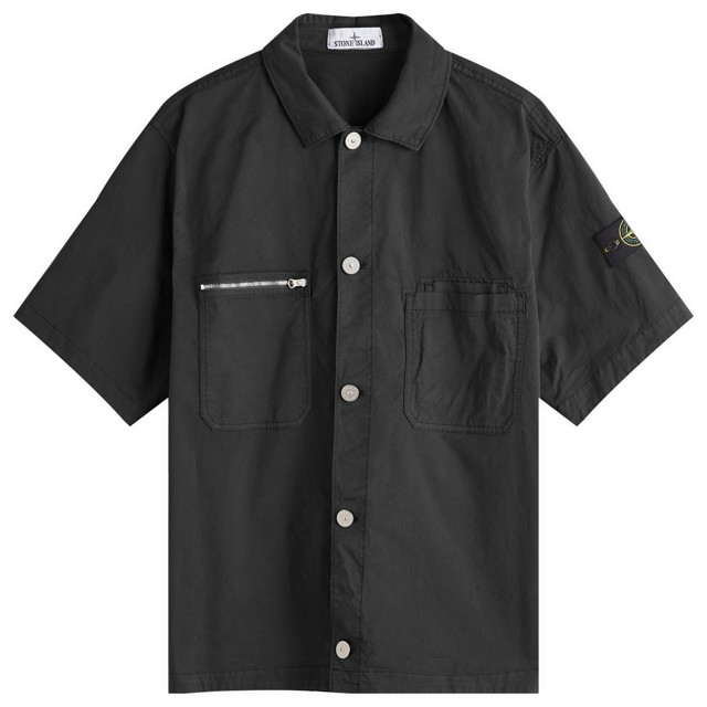 Ing Stone Island Stretch-TC Garment Dyed Short Sleeve Overshirt Fekete | 811512410-V0029