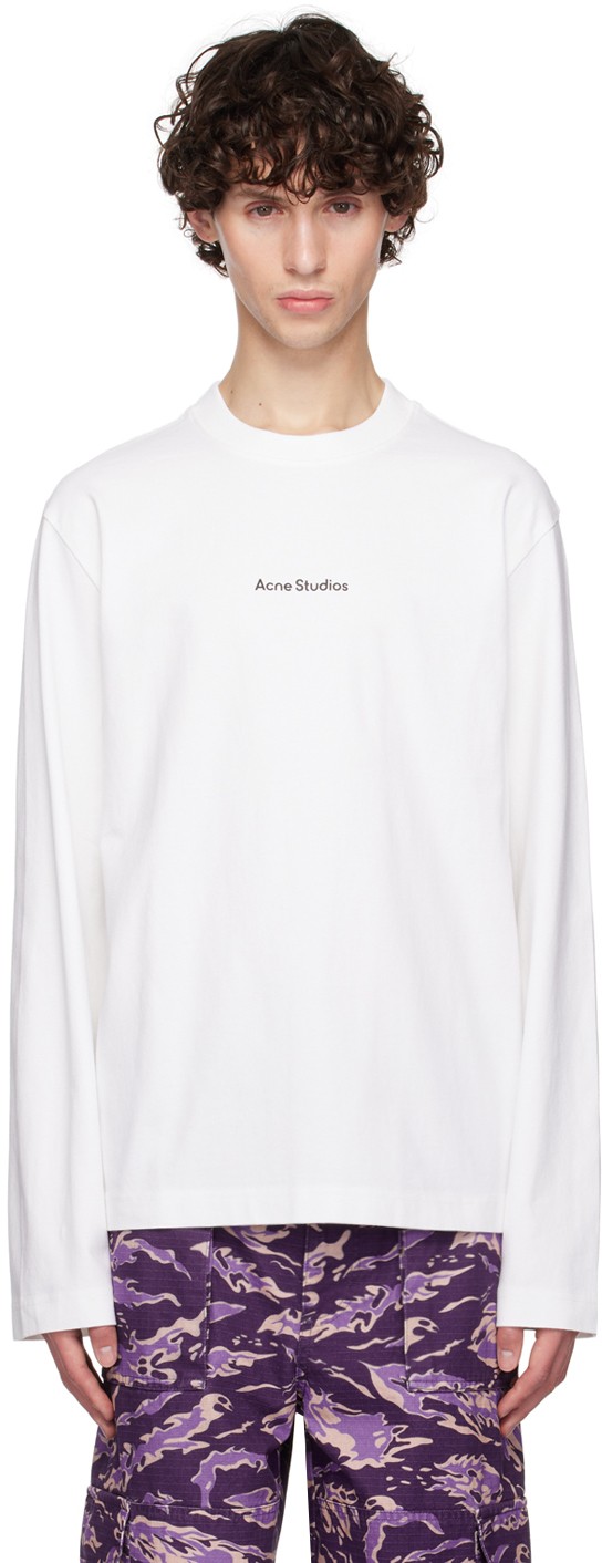 Póló Acne Studios White Printed Logo Long Sleeve T-Shirt Fehér | CL0270-