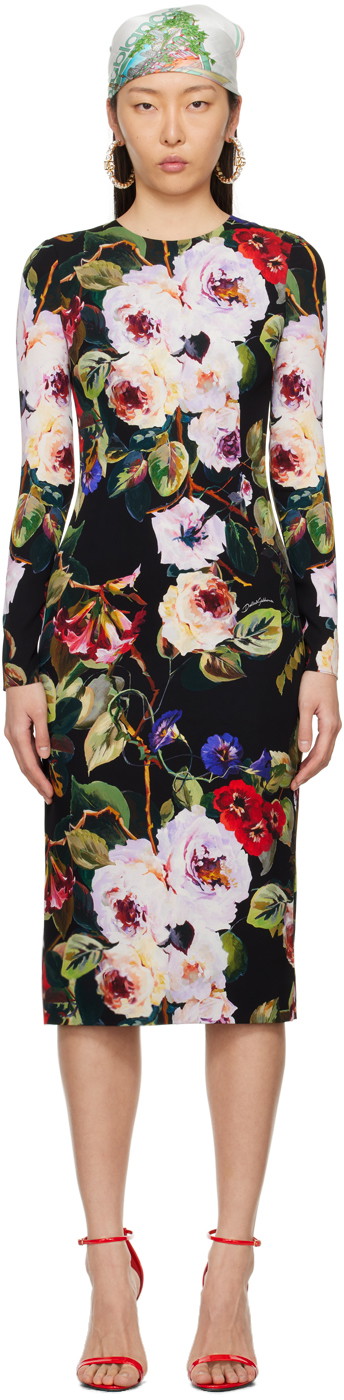 Ruha Dolce & Gabbana Floral Midi Dress Fekete | F6GAVT FSA56