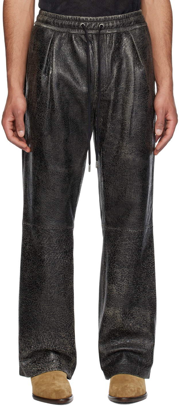 Nadrág GUESS USA Black Drawstring Leather Pants Fekete | M4GB18L0U60JTMU