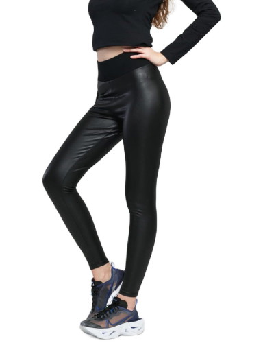 Leggings Urban Classics Ladies Faux Leather High Waist Leggings Fekete | TB3001 black