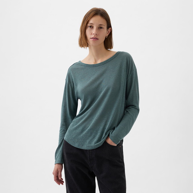 Top Longsleeve Linen Blend Boatneck Top Laurel Wreath