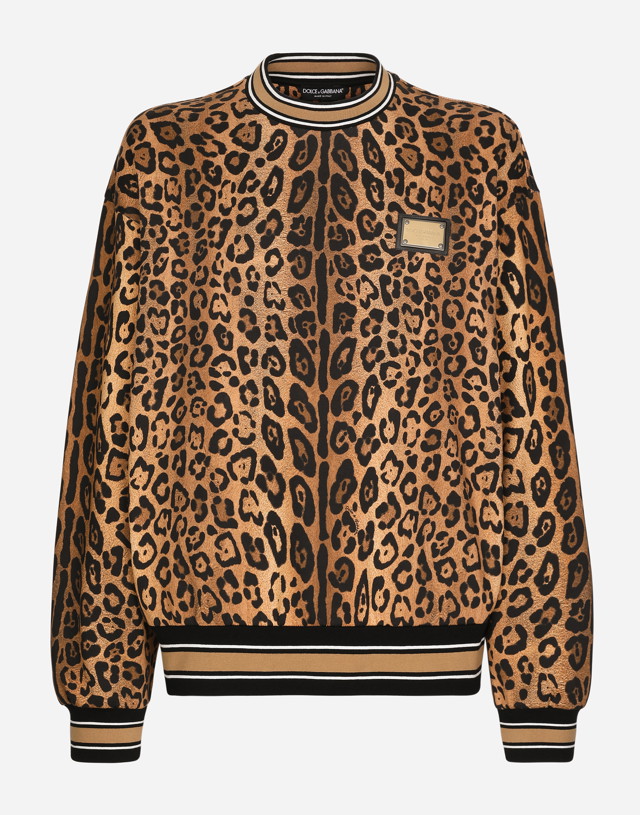 Sweatshirt Dolce & Gabbana Round-neck Sweatshirt With Leopard-print Crespo And Tag Barna | G9AHSTII7B4HXNBM