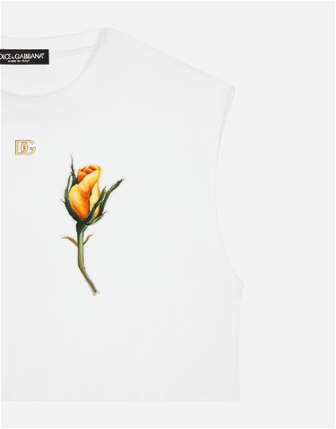 Póló Dolce & Gabbana Cropped Jersey T-shirt With Dg Logo And Rose-embroidered Patch Fehér | F8U68ZG7G9AW0800, 3