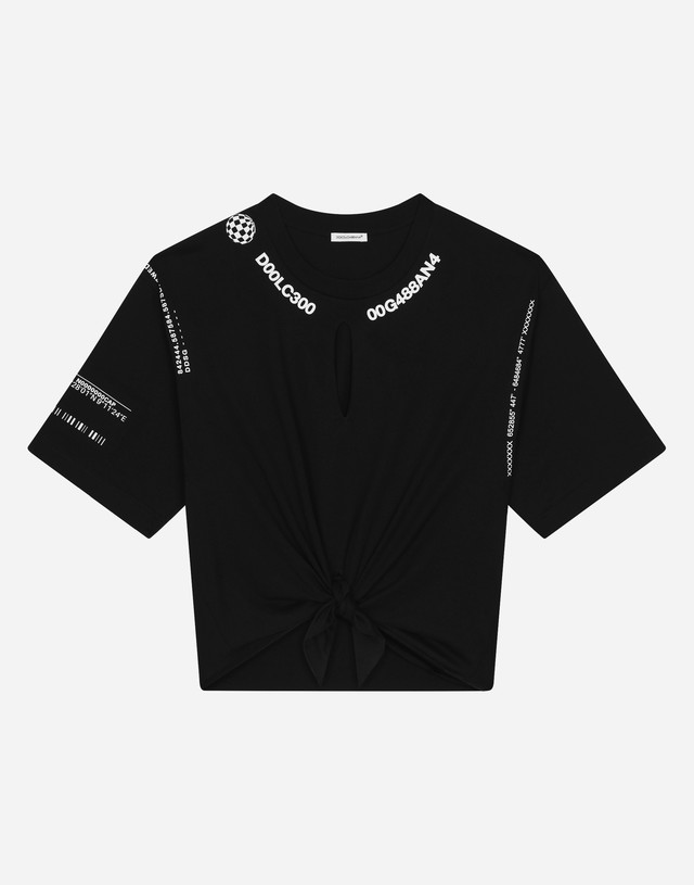 Crop topok Dolce & Gabbana Jersey T-shirt With Dg Vib3 Logo And Bow Fekete | L8JTNGG7M6QN0000