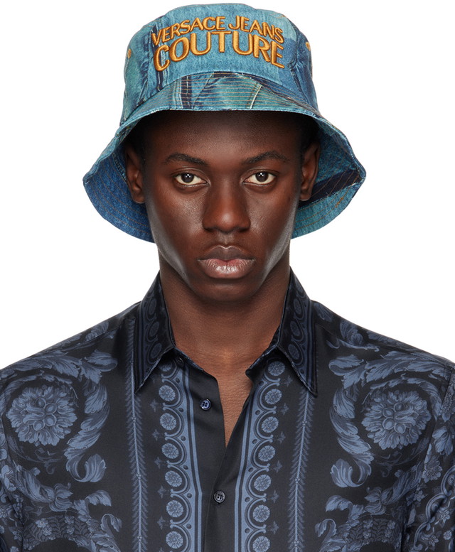 Kalapok Versace Couture Blue Patchwork Denim Bucket Hat Kék | E76GAZK06_EZG266