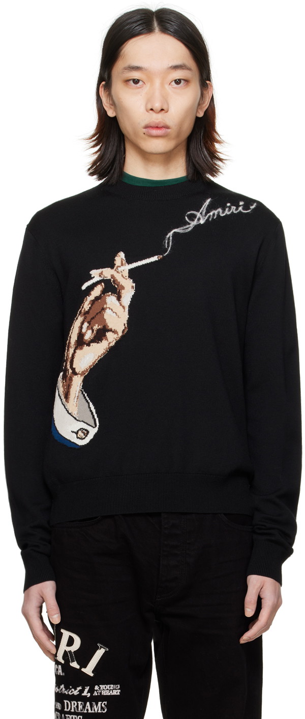 Pulóver AMIRI Smoke Sweater Fekete | PS24MKL019