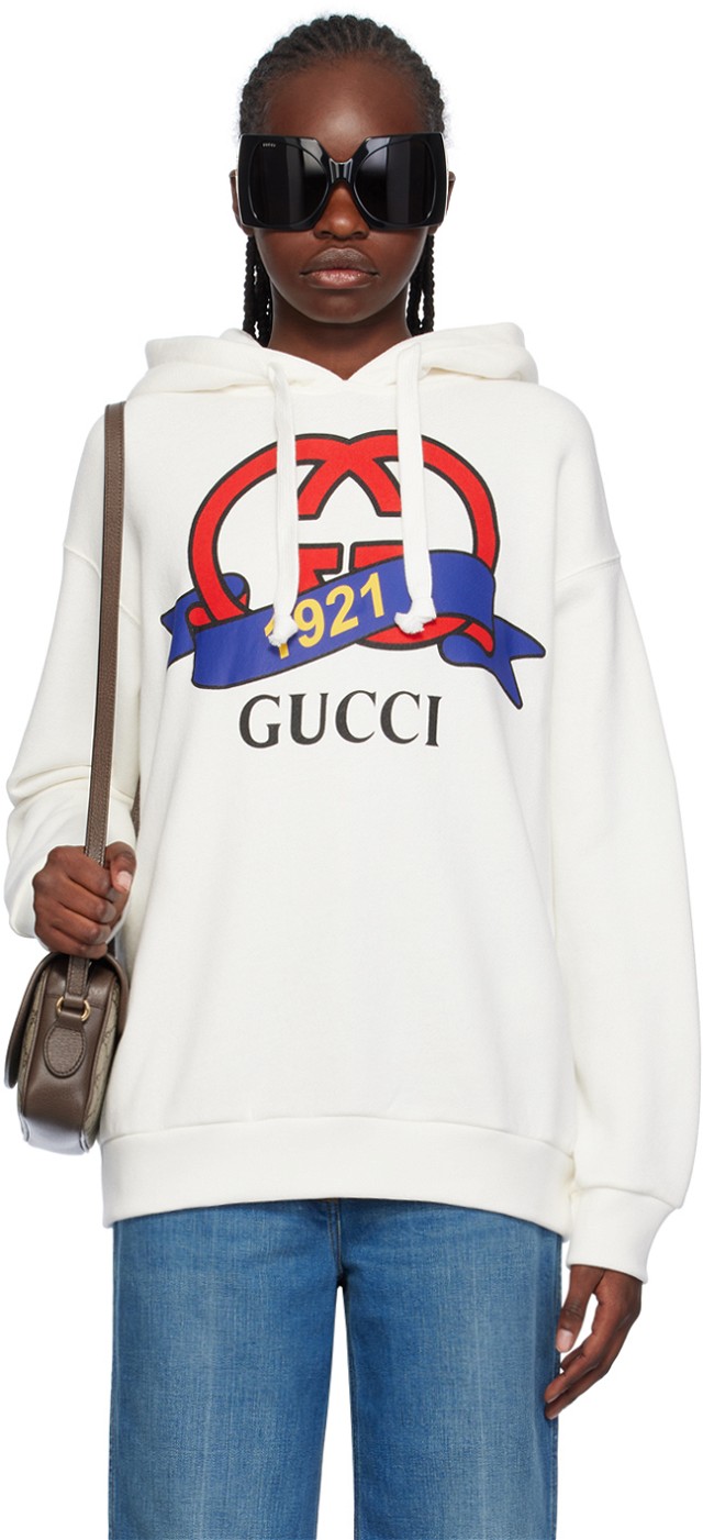 Sweatshirt Gucci Interlocking G '1921' Hoodie "Off-White" Fehér | 717427 XJFNI