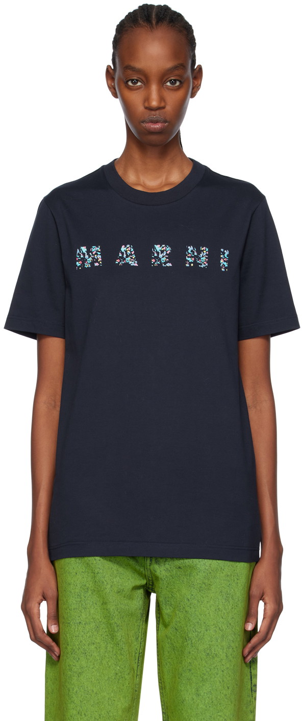 Póló Marni Printed T-Shirt Sötétkék | HUMU0198PQ USCW21