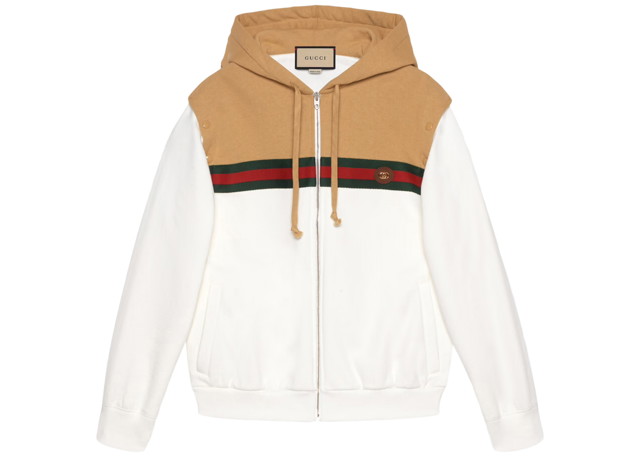 Sweatshirt Gucci Cotton Sweatshirt With Web Camel/Ivory Fehér | 660292 XJDHD 2109