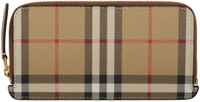 Pénztárca Burberry Check Zip Card Holder Bézs | 8073978