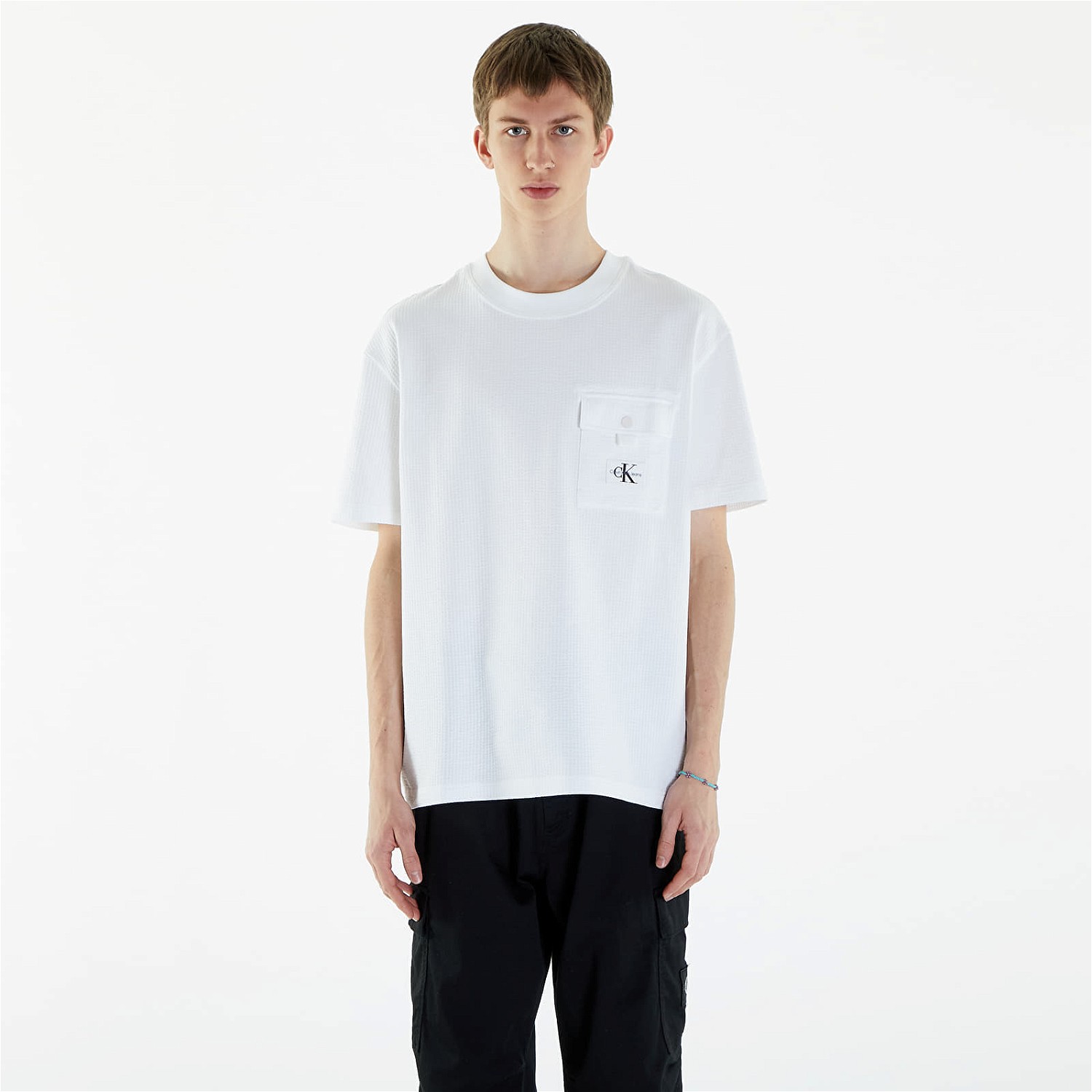Póló CALVIN KLEIN Texture Pocket Short Sleeve T-Shirt Fehér | J30J325214 YAF, 0