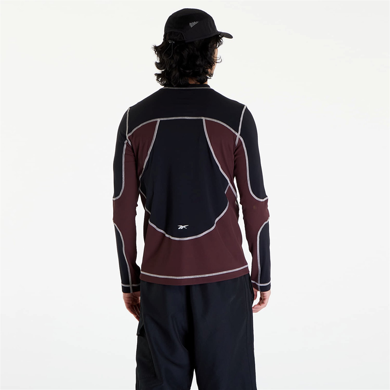 Póló Reebok Ribbed Training Long Sleeve T-Shirt Bordeaux/ Black Fekete | RMVB001C99FAB0011028, 1
