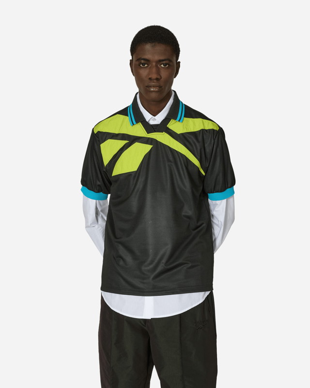 Pólóingek Reebok Botter Vector Layered Polo Shirt Black / Acid Yellow Fekete | RMGC001C99FAB0014815