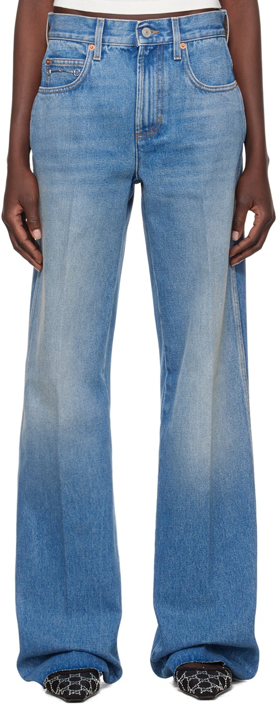 Farmer Gucci Horsebit Jeans Kék | 764349 XDCRA