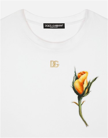 Póló Dolce & Gabbana Cropped Jersey T-shirt With Dg Logo And Rose-embroidered Patch Fehér | F8U68ZG7G9AW0800, 2